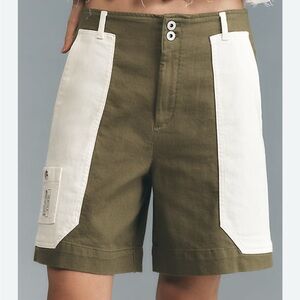 Anthropologie Maeve Colorblock Utility Wading Shorts in green.
